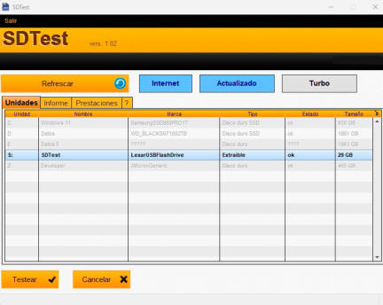 SDTest: verificación de capacidad real de tarjetas de memoria y pendrives